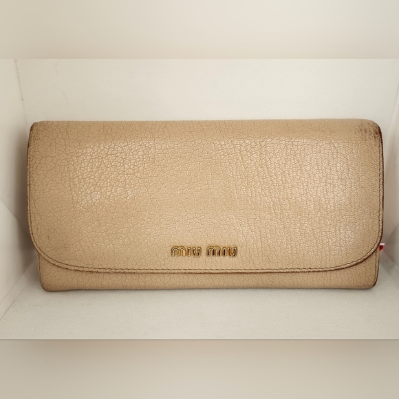Miu Miu Beige Leather Double Snap Wallet - Picture 1 of 14
